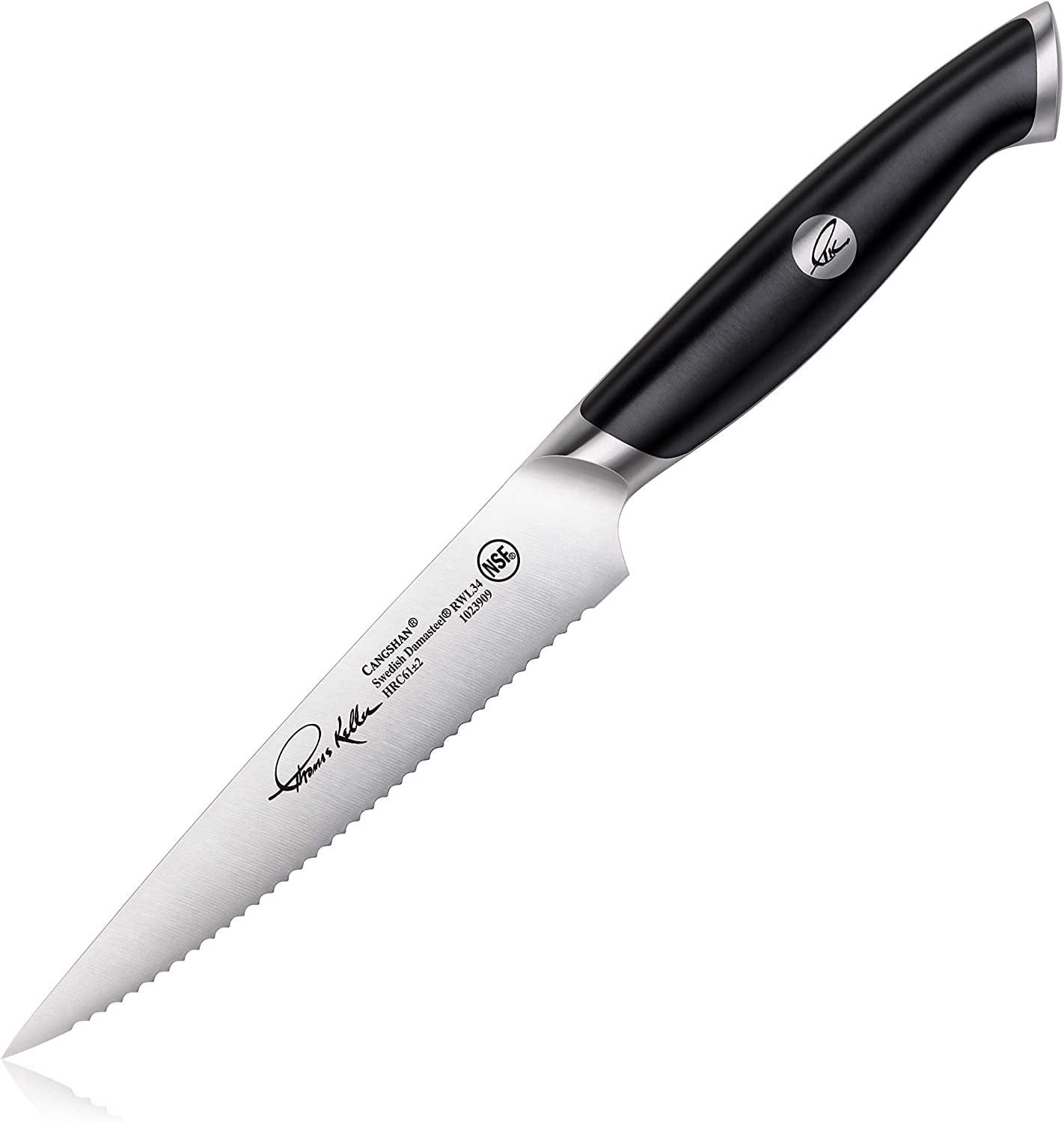Cangshan Thomas Keller 5" Serrated Utility Knife, Black with Walnut Box