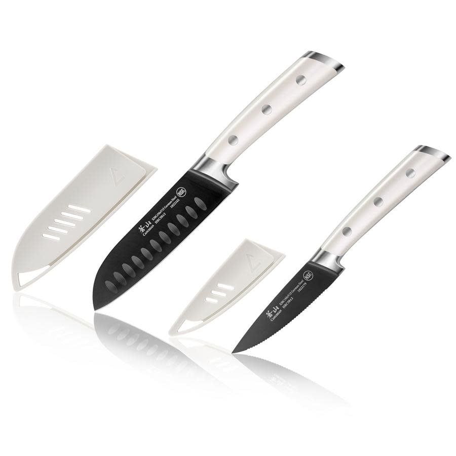 Cangshan 2pc Titanium Coated Santoku Starter Set Vanilla White