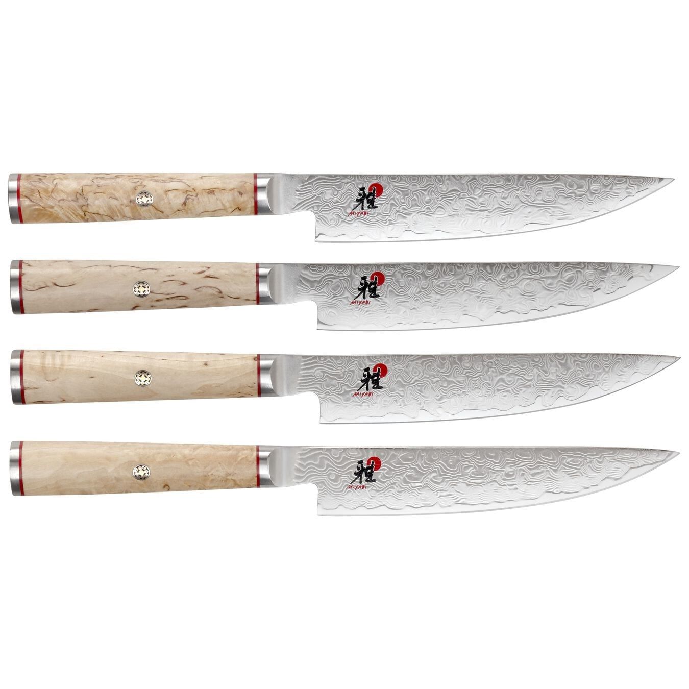 Zwilling MIYABI Birchwood SG2 4 pc Steak Knife Set Damascus