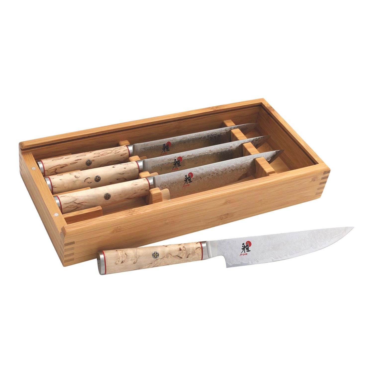 Zwilling MIYABI Birchwood SG2 4 pc Steak Knife Set Damascus