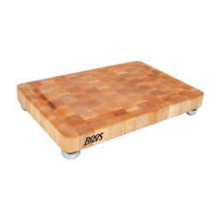 John Boos, Maple Wood End Grain Chopping Block with Stainless Steel Bun feet, w/Groove 18'x12"x1-3/4"