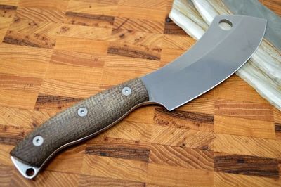 White River Camp Cleaver Natural Burlap Micarta, CPM S35VN