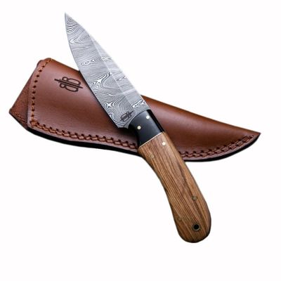Buck n Bear Drop Point Utility Hunter Damascus, Olive Wood &amp; Micarta Handle
