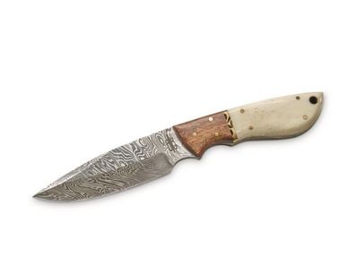Buck n Bear Drop Point Hunter- Damascus with Camel Bone and Walnut Handle