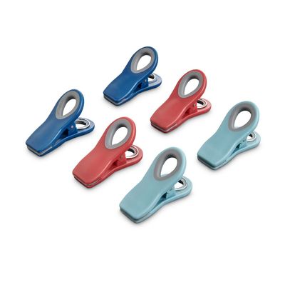 HIC Kitchen Multi-Purpose Magnetic Clips Turquoise, Red, and Navy Set of 6