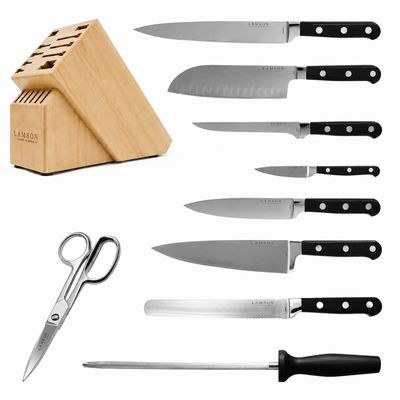 Lamson, MIDNIGHT Forged 10-Pc Knife Block set, Light Maple Block