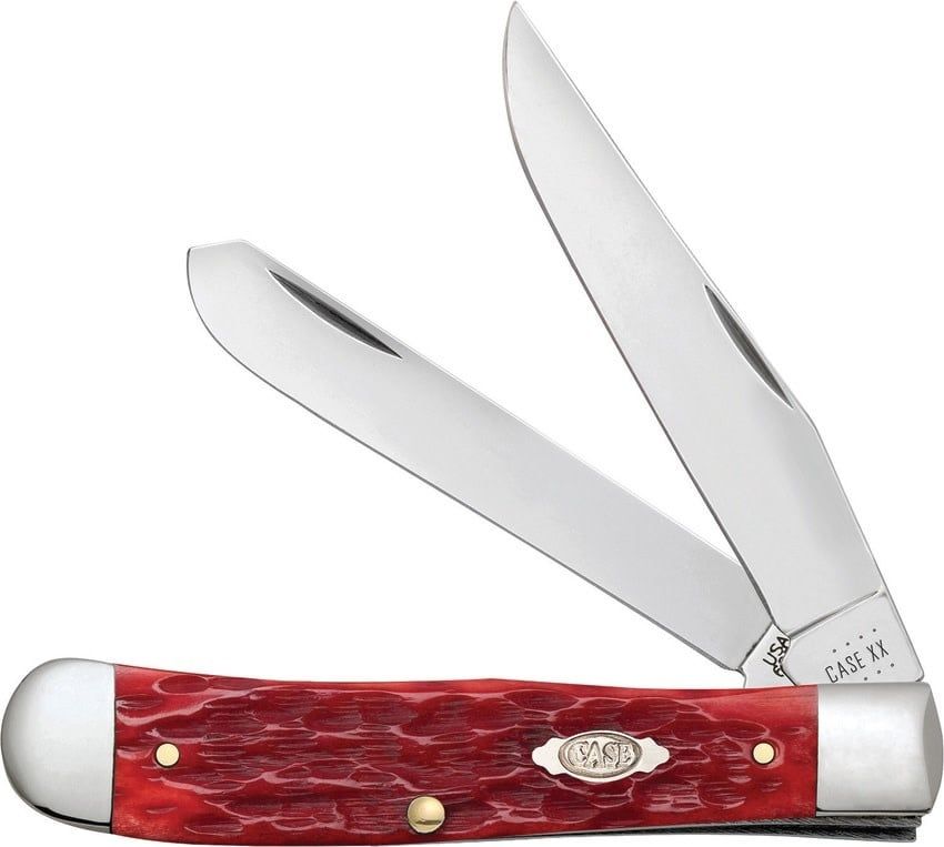 Case Cutlery Trapper with Pocket Clip Red Jigged Bone, Carbon