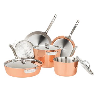 Viking Contemporary 4-Ply Copper Clad 9 Piece Cookware Set with Metal Lids