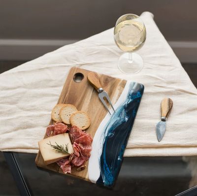 Lynn &amp; Liana Designs Small Acacia Cheese Board - Navy, White, Metallic