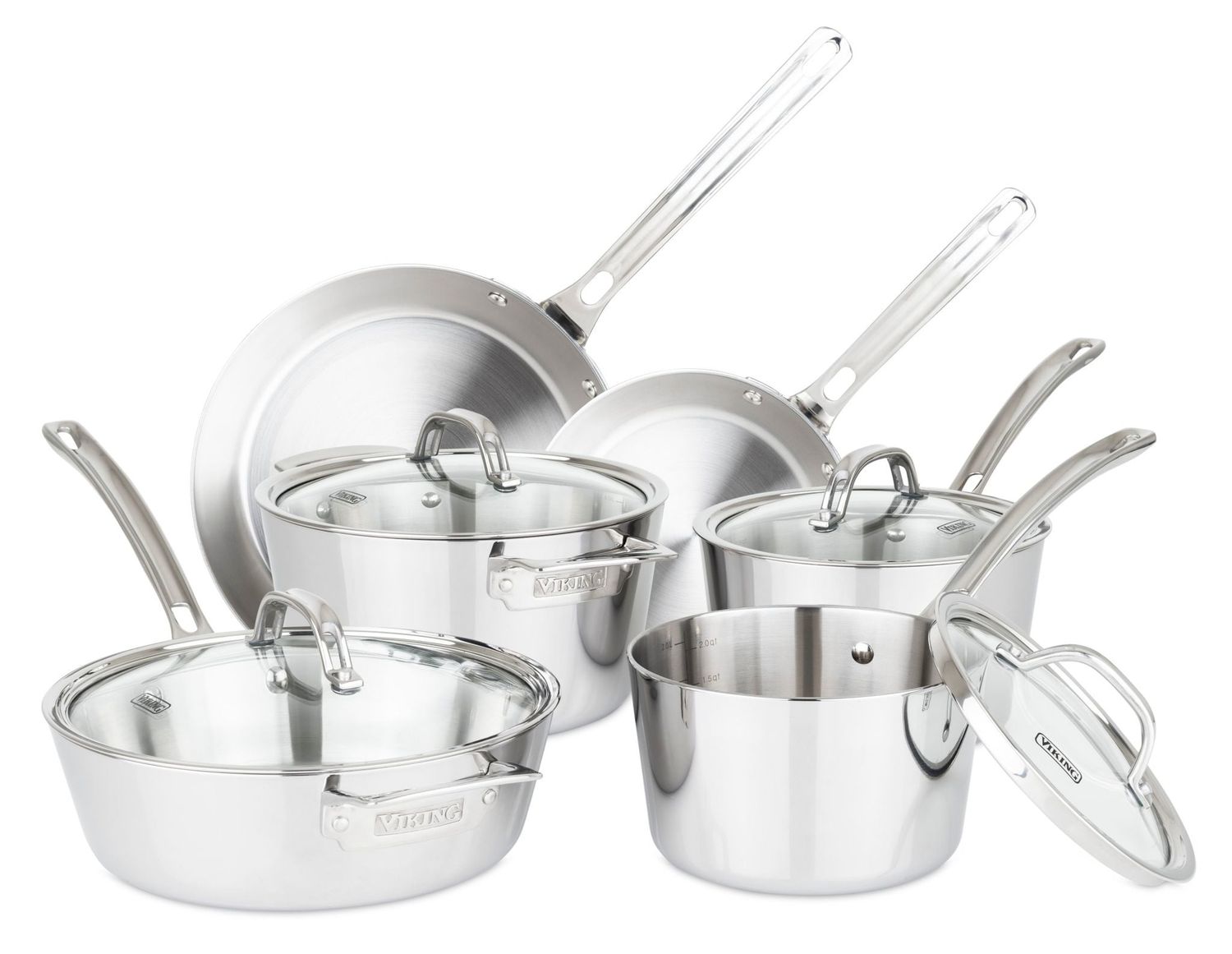 Viking Contemporary 3-Ply Stainless Steel 10-Piece Cookware Set with Glass Lids