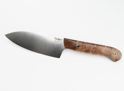 Bordertown Blades Custom 4.5" Utility Knife- Maple Burl &amp; Cocobolo Handle, AEB-L Steel