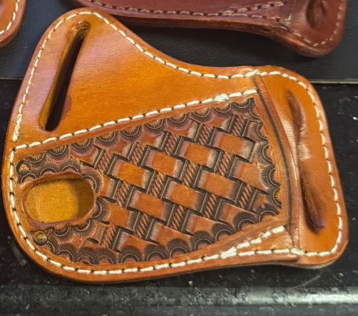 A&amp;M #26 Angled Trapper Sheath Tooled Light Brown