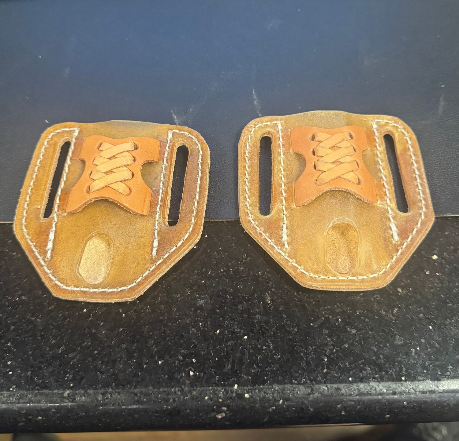 A&amp;M Leather Trapper Sheath #23R Rawhide W Leather Braid Light Brown