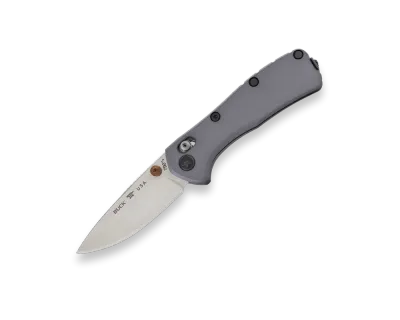 Buck Mini Range Elite with a gray aluminum handle and CPM Magnacut blade