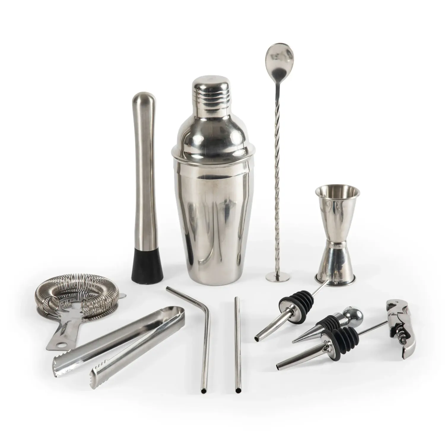 Picnic Time, Lazy Susan Bar Tool Set, Bamboo &amp; Stainless Steel