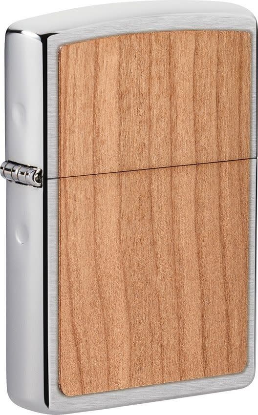 Zippo WOODCHUCK USA Cherry Wood Lighter, Brushed Chrome