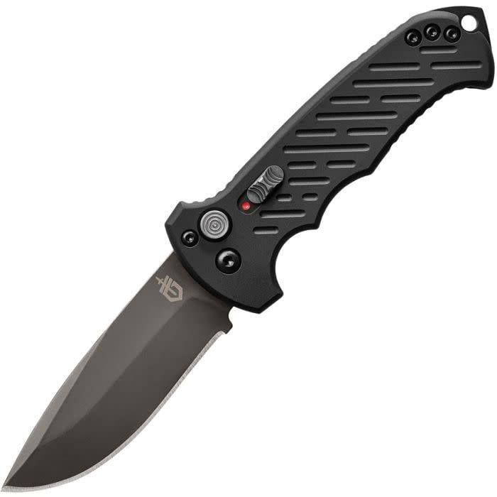 Gerber Auto 06 Button Lock Drop Point, Black Aluminum, CPM S30V