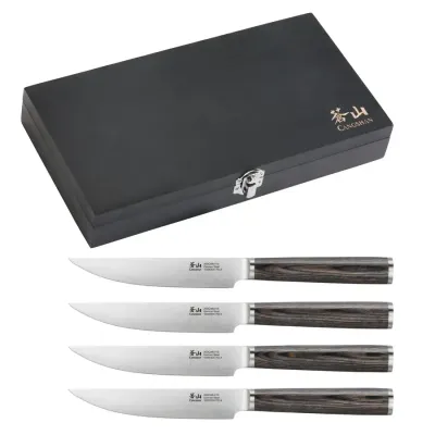 Cangshan 4Pc Pakkawood Steak Knife Set in Wooden Chest, German Stainless