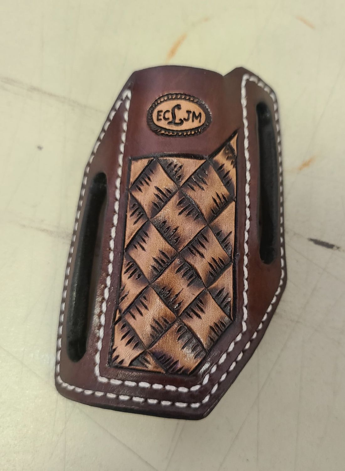 ECLJM Trapper Sheath, Angled Carry, Brown/Tan Square Basket Weave