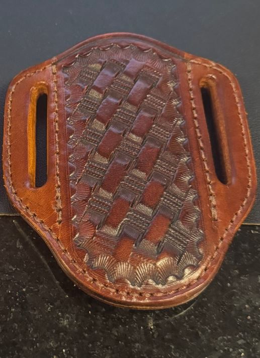 A&amp;M #24 Vertical Hunter Sheath Tooled Dark Brown