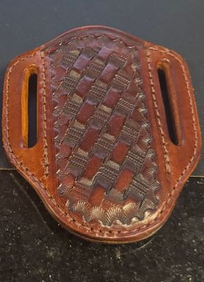 A&amp;M #24 Vertical Hunter Sheath Tooled Dark Brown