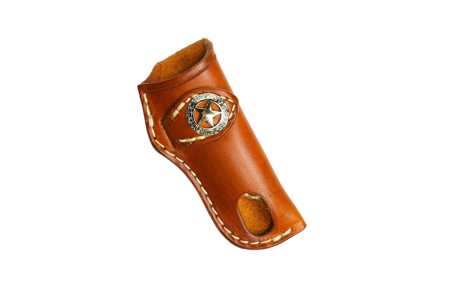 A&amp;M Leather, #14 Vertical Trapper Sheath with Texas Star Plain Light Brown