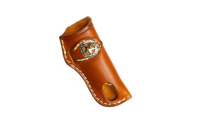 A&amp;M Leather, #14 Vertical Trapper Sheath with Texas Star Plain Light Brown