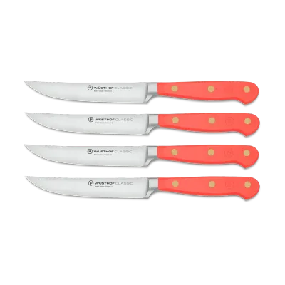 Wusthof Classic 4 Piece Steak Knife Set, Coral Peach