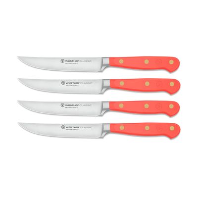 Wusthof Classic 4 Piece Steak Knife Set, Coral Peach