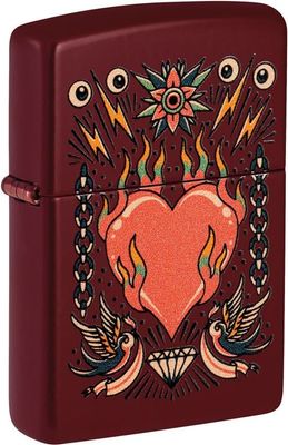 Zippo Tattoo Heart Design Lighter, Merlot