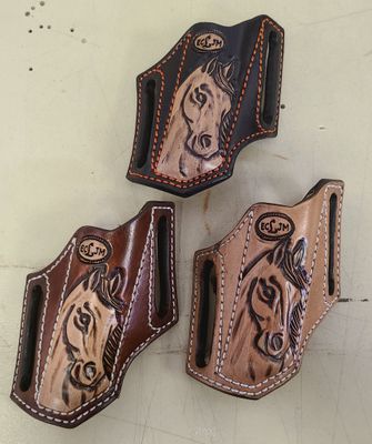ECLJM, Light Tan/Blk/Tan Trapper Sheath Angled Horse Head