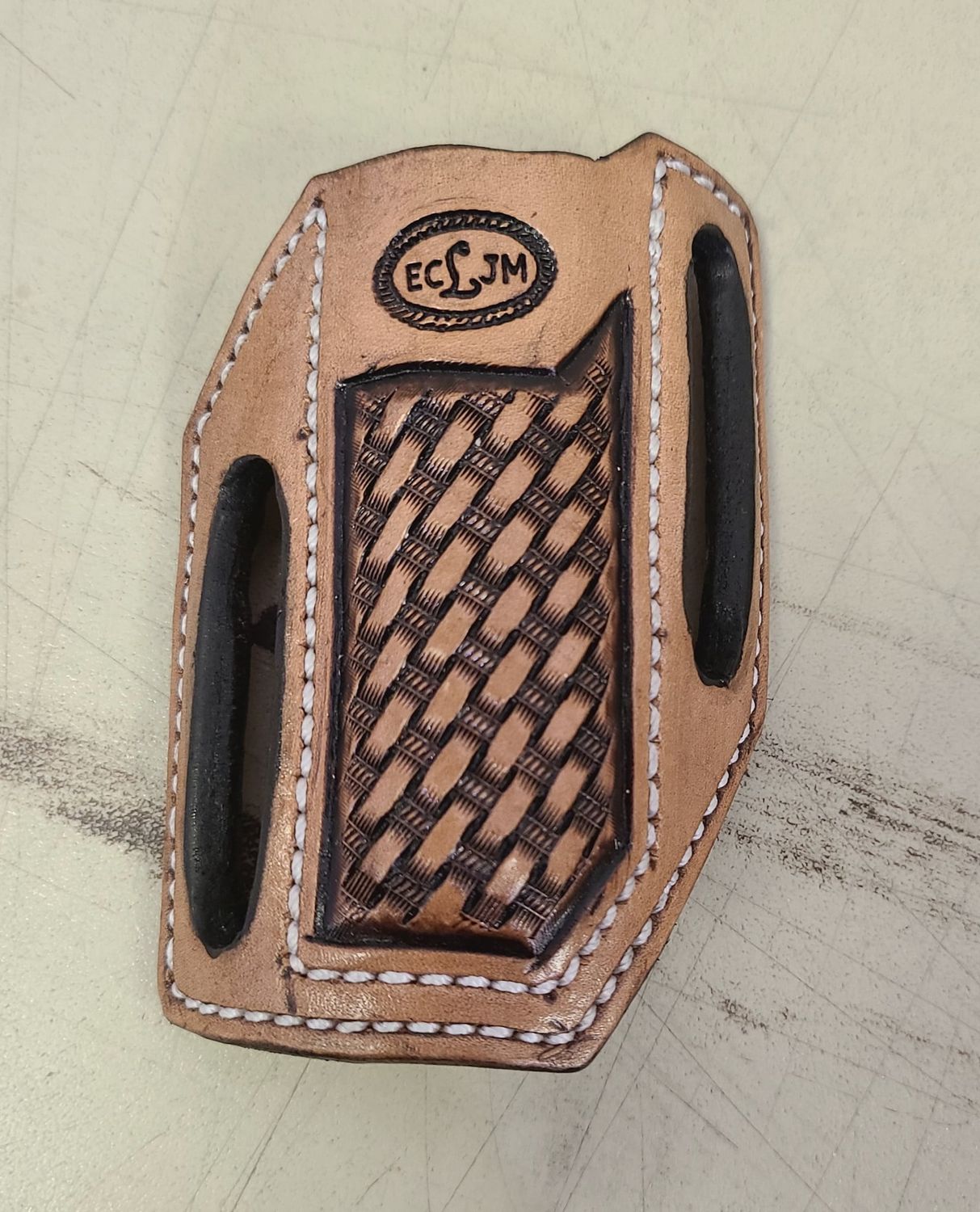 ECLJM Trapper Sheath, Angled Carry, Tan Basket Weave, Square Cut