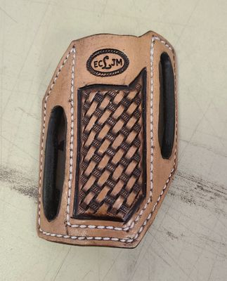ECLJM Trapper Sheath, Angled Carry, Tan Basket Weave, Square Cut