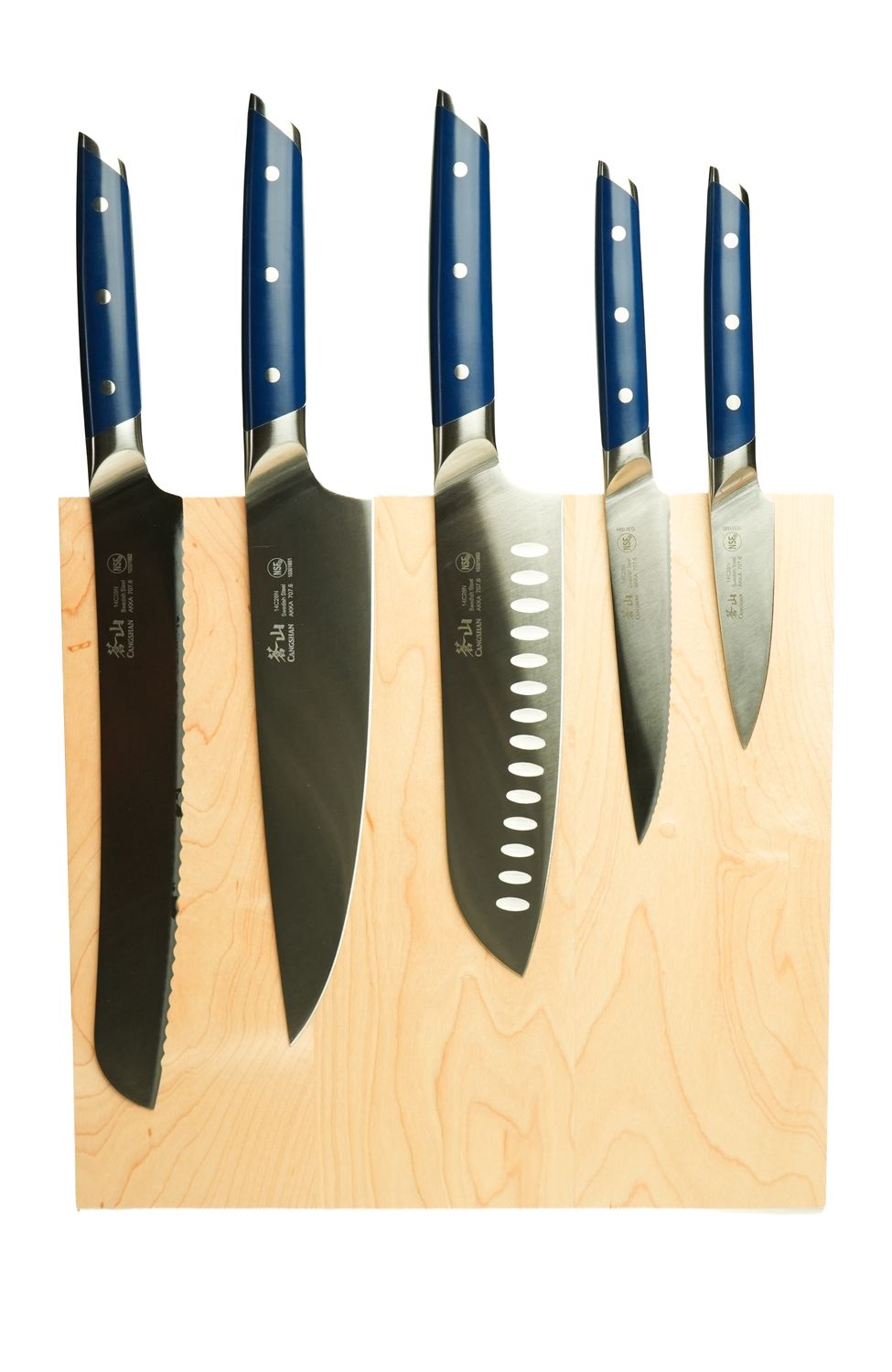 Cangshan AKKA 6PC Magnetic Block Set, Maple, Blue Handle, 14C28N Steel