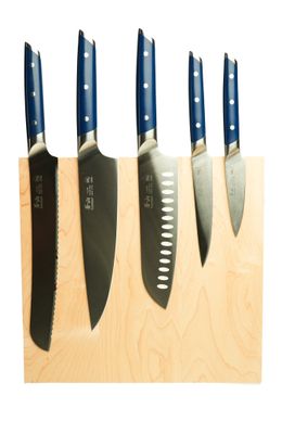 Cangshan AKKA 6PC Magnetic Block Set, Maple, Blue Handle, 14C28N Steel
