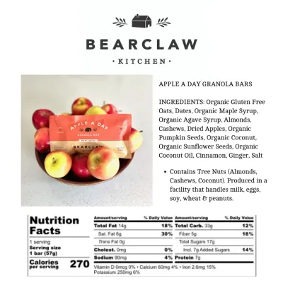 Bearclaw Kitchen Apple A Day Granola Bar
