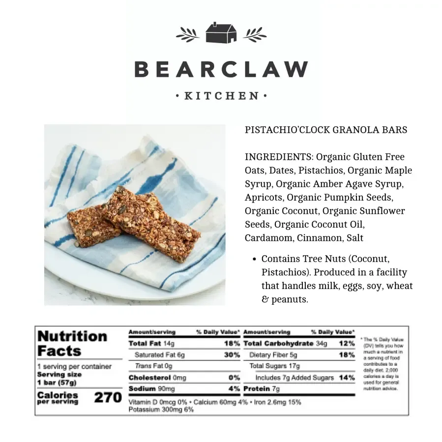 Bearclaw Kitchen Pistachio'clock Granola Bar