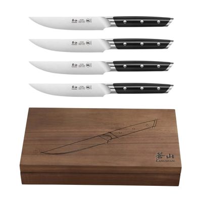 Cangshan AKKA Series, Black 4PC Steak Knife Set w/ Acacia Box