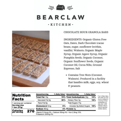 Bearclaw Kitchen Chocolate Hour Granola Bar