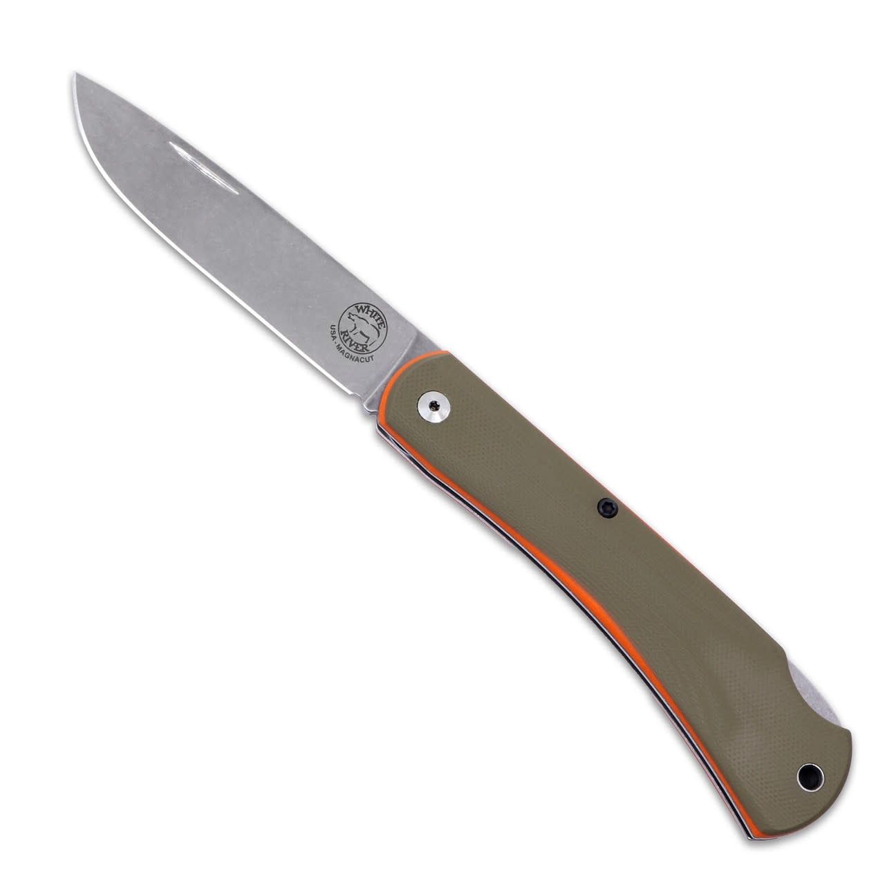 White River Mudbug, Green &amp; Orange G10 Handle, Magnacut Steel