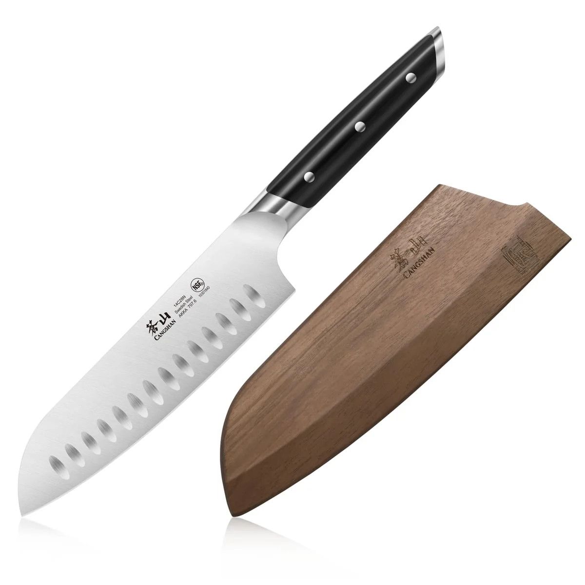 Cangshan AKKA Series, Black 7-inch Santoku Knife w/ Sheath