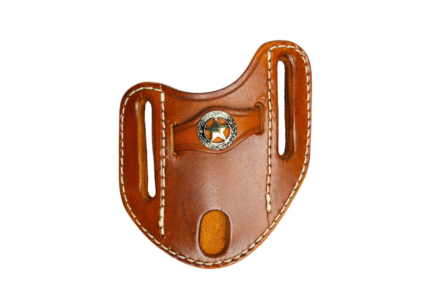 A&amp;M Leather, Angled Trapper Sheath Texas Star Plain Light Brown