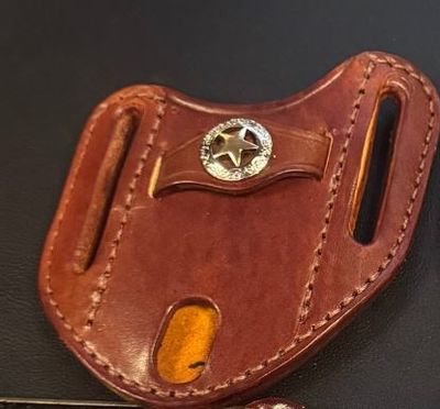 A&amp;M Leather, Angled Trapper Sheath Texas Star Plain Dark Brown