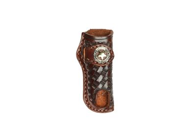 A&amp;M Leather, #14 Vertical Trapper Sheath with Texas Star Tooled Dark Brown