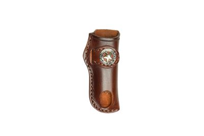 A&amp;M Leather, #14 Vertical Trapper Sheath with Texas Star Plain Dark Brown