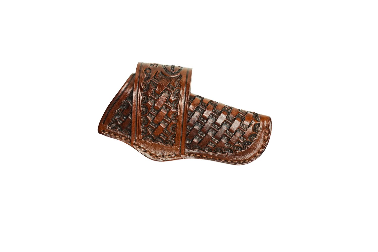 A&amp;M #34 Horizontal Hunter Sheath Tooled Dark Brown