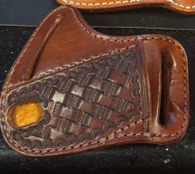 A&amp;M #26 Angled Trapper Sheath Tooled Dark Brown