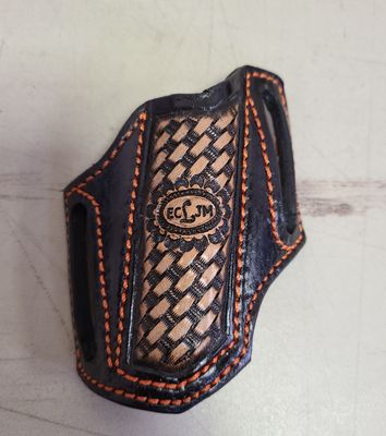 ECLJM Trapper Sheath, Angled Carry, Black/Tan Basket Weave, Angled Cut