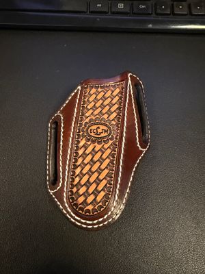 ECLJM Hunter Sheath, Angled Carry, Brown w/ Tan Basket Weave