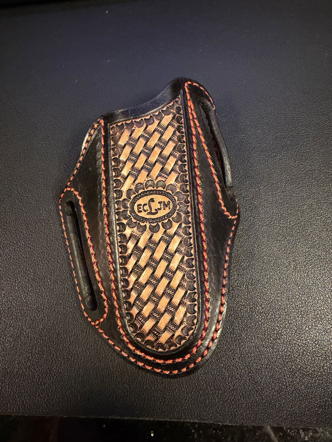 ECLJM Hunter Sheath, Angled Carry, Black w/ Tan Basket Weave